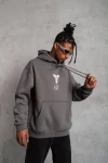 Erkek Baskılı Kapüşonlu Sweat – Gri