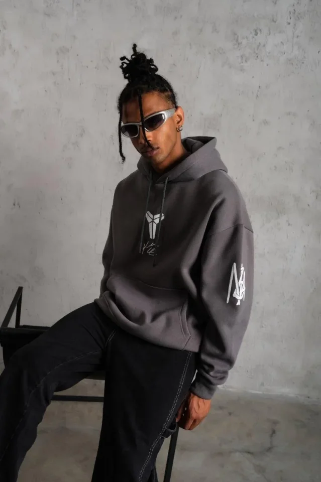 Erkek Baskılı Kapüşonlu Sweat - Gri Erkek Baskılı Kapüşonlu Sweat - Gri