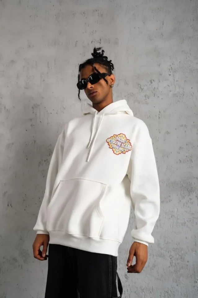 Erkek Kilim Desen Kapüşonlu Sweat- Beyaz Erkek Kilim Desen Kapüşonlu Sweat- Beyaz