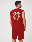 Erkek Sırt Baskılı Sıfır Kol İkili Şort Takım – Kırmızı