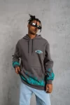 Erkek Üç İplik İçi Pamuklu Alev Baskılı Kapüşonlu Sweatshirt – Gri