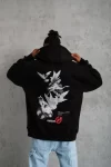 Erkek Şapkalı Güvercin Baskılı Kapşonlu Sweat – Siyah