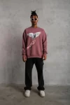 Erkek Güvercin Baskılı Sweatshirt – Gül Kurusu