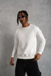 Erkek Düz Bisiklet Yaka Sweat – Beyaz