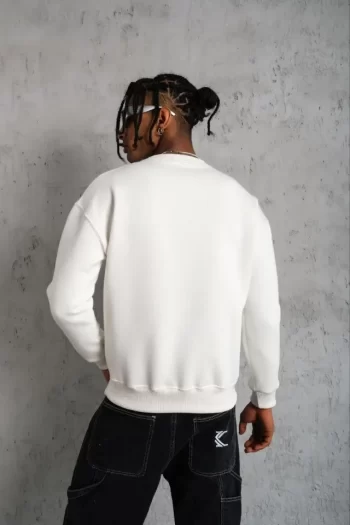 Erkek Düz Bisiklet Yaka Sweat - Beyaz