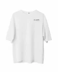 Unisex Bisiklet Yaka Baskılı Oversize T-Shirt – Beyaz