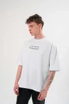 Unisex Bisiklet Yaka Baskılı Oversize T-Shirt – Beyaz