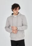Unisex Tam Fermuarlı Kapşonlu  SweatShirt – Boyalı Gri