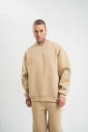 Uzun Kol Bisiklet Yaka Basic SweatShirt – Bej