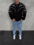 Yıldırım Baskılı Bisiklet Yaka SweatShirt – Siyah