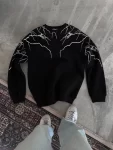 Yıldırım Baskılı Bisiklet Yaka SweatShirt – Siyah