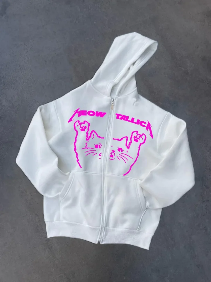 Kışlık Baskılı Fermuarlı Kapüşonlu Hırka - Beyaz Kışlık Baskılı Fermuarlı Kapüşonlu Hırka - Beyaz