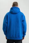 Erkek Saks Mavi Double Oversize 3 İplik Pamuklu Kapüşonlu Kanguru Cepli Sweatshirt Hoodie – Saks Mavi
