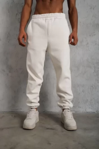 Erkek Üç İplik Alt Eşofman Lastikli - Beyaz