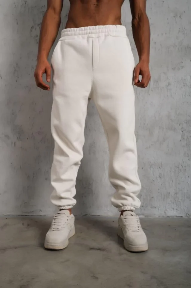 Erkek Üç İplik Alt Eşofman Lastikli - Beyaz Erkek Üç İplik Alt Eşofman Lastikli - Beyaz