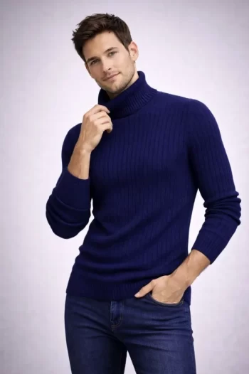 Erkek Balıkcı Yaka Bağazlı Triko Kazak Pamuklu Kalın Fitilli Dokuma