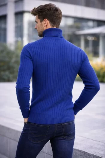 Erkek Balıkcı Yaka Bağazlı Triko Kazak Pamuklu Kalın Fitilli Dokuma