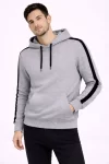 Erkek Şeritli Kapüşonlu Sweatshirt Oversize 3 Iplik Pamuklu – Gri