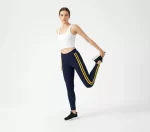 Likralı Yan Sarı Şeritli Detaylı Tayt – Siyah