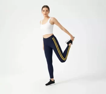 Likralı Yan Sarı Şeritli Detaylı Tayt - Siyah