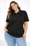 Pike Kumaş Düğmeli Yaka Battal Büyük Beden Günlük Kısa Kol Tişört T-shirt – Siyah