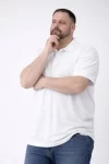 Erkek Pike Kumaş Düğmeli Yaka Battal Büyük Beden Günlük Kısa Kol Tişört T-shirt – Beyaz