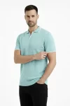 Erkek Triko Kumaş Yakalı Düğmesiz Açık Yaka Fitilli Kısa Kollu Regular Fit Tişört T-shirt – Mint Yeşili
