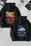Sevgililer Günü Özel Kapüşonlu Araba Baskılı Oversize Sweatshirt – Siyah