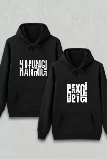 Sevgililer Günü Özel Kapüşonlu Beyci Baskılı Oversize Sweatshirt - Siyah