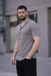 Erkek Waffle Kumaş Kısa Kollu Düğmeli Açık Yaka Regular Fit Gömlek – Gri