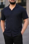 Erkek Waffle Kumaş Kısa Kollu Düğmeli Açık Yaka Regular Fit Gömlek – Lacivert