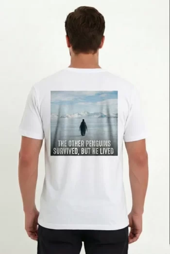 Felsefi Yazılı Bisiklet Yaka Tişört - Beyaz