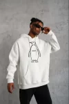 Erkek Nihilist Penguen Özel Tasarım Oversize Kapüşonlu Sweatshirt – Beyaz