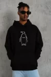 Erkek Nihilist Penguen Özel Tasarım Oversize Kapüşonlu Sweatshirt – Siyah