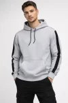 Erkek Şeritli Kapüşonlu Sweatshirt Oversize 3 Iplik Pamuklu – Beyaz