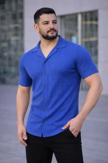 Erkek Waffle Dokuma Açık Yakalı Düğmeli Regular Kalıp 3’lü Gömlek Seti - Gri