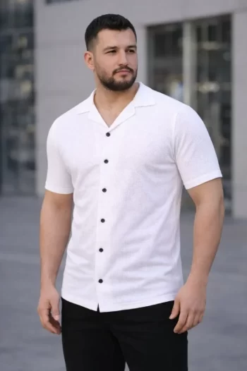 Erkek Waffle Dokuma Açık Yakalı Düğmeli Regular Kalıp 3’lü Gömlek Seti - Siyah