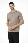 Erkek 3’lü Paket Dokuma Triko  Fermuarlı Yakalı Fitilli Kısa Kollu Regular Fit Tişört – Kahverengi
