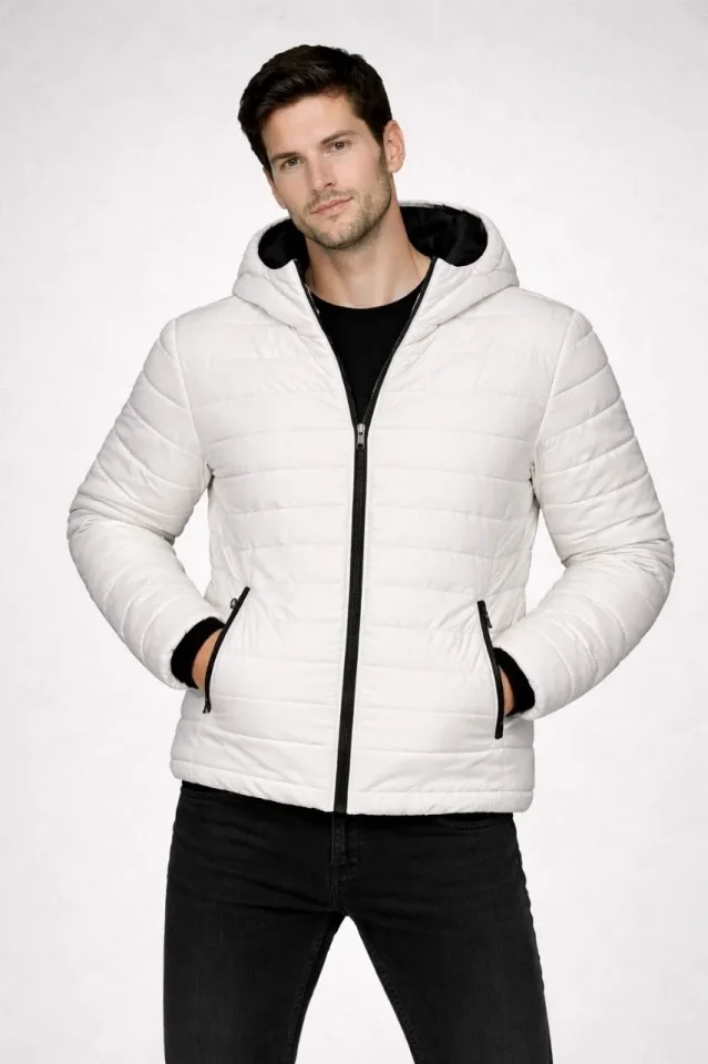 Erkek Şişme Kapüşonlu Fermuarlı Mont Su Itici Kapitone Astarlı Kumaş Cepli Kışlık Rahat Kalıp - Krem Erkek Şişme Kapüşonlu Fermuarlı Mont Su Itici Kapitone Astarlı Kumaş Cepli Kışlık Rahat Kalıp - Krem