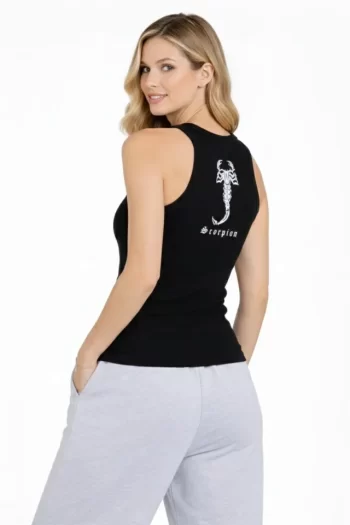 Fitilli Atlet Sıfır Yaka Slim Fit Arka Baskılı Spor Atlet - Siyah