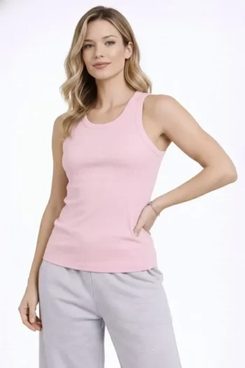 Fitilli Atlet Sıfır Yaka Slim Fit Arka Baskılı Spor Atlet - Pembe