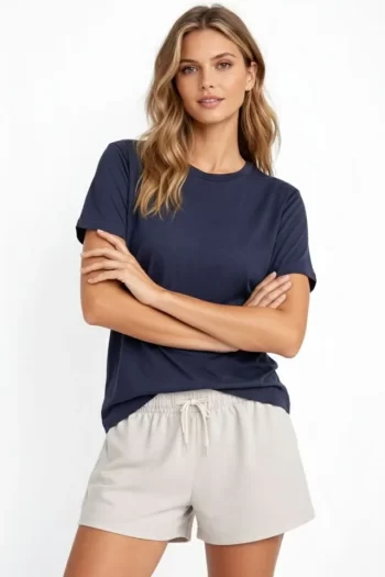 Osy Modal Yumuşak Dokulu Kumaş Bisiklet Yaka T-shirt - İndigo