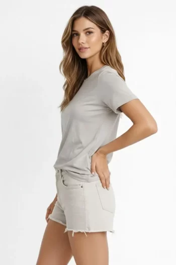 Osy Modal Yumuşak Dokulu Kumaş Bisiklet Yaka T-shirt - Gri