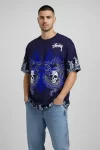 Erkek Lacivert Oversize Tişört Dragon – Kuru Kafa Baskılı Bisiklet Yaka Streetwear T-Shirt – Lacivert