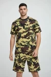Erkek Kamuflaj Desenli Tişört Şort Takım – Regular Fit Günlük Spor 2’li Yazlık Kombin – Kamuflaj