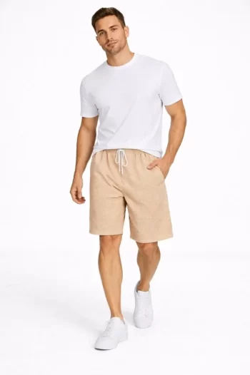 Erkek Pötikareli Şort – Beli Lastikli Bağcıklı
