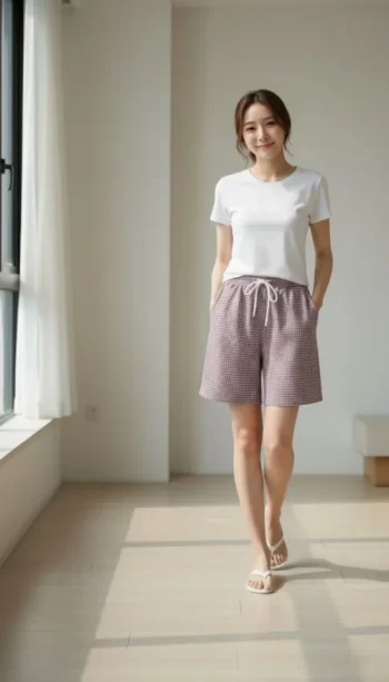 Pötikareli Şort – Beli Lastikli Bağcıklı