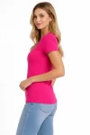 T-Shirt V Yaka Slim Fit Likralı Tişört Günlük Basic Body – Pembe