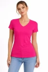 T-Shirt V Yaka Slim Fit Likralı Tişört Günlük Basic Body – Pembe