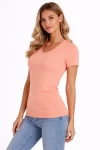 T-Shirt V Yaka Slim Fit Likralı Tişört Günlük Basic Body – Toz Pembe